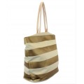 9205- CREAM & GOLD STRIPES CANVAS TOTE BAG